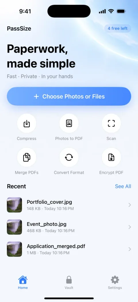 Import the application photo